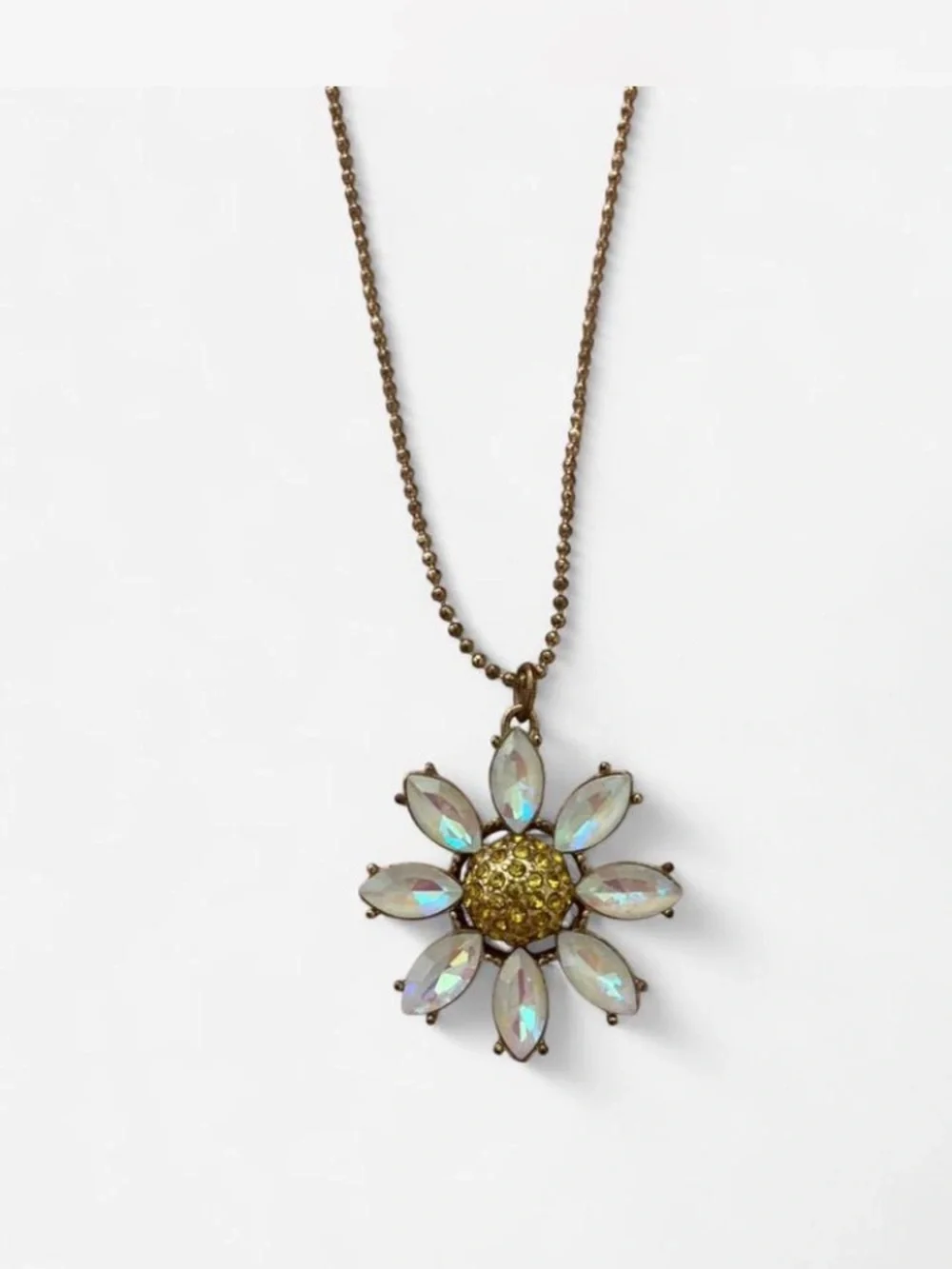 Betsey Johnson Gold-Tone Daisy Pendant Necklace with Iridescent Crystals - Picture 2 of 2